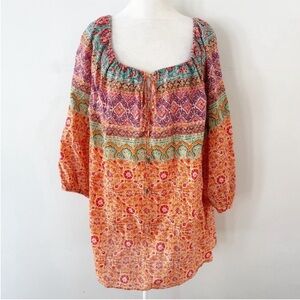 Lauren Ralph Lauren Women Balloon Sleeve Peasant Top Size 1X Boho Flowy Airy